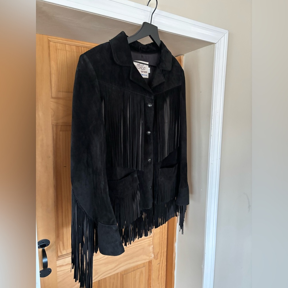 Black Suede Fringe Leather Jacket by - Picture 5 of 16